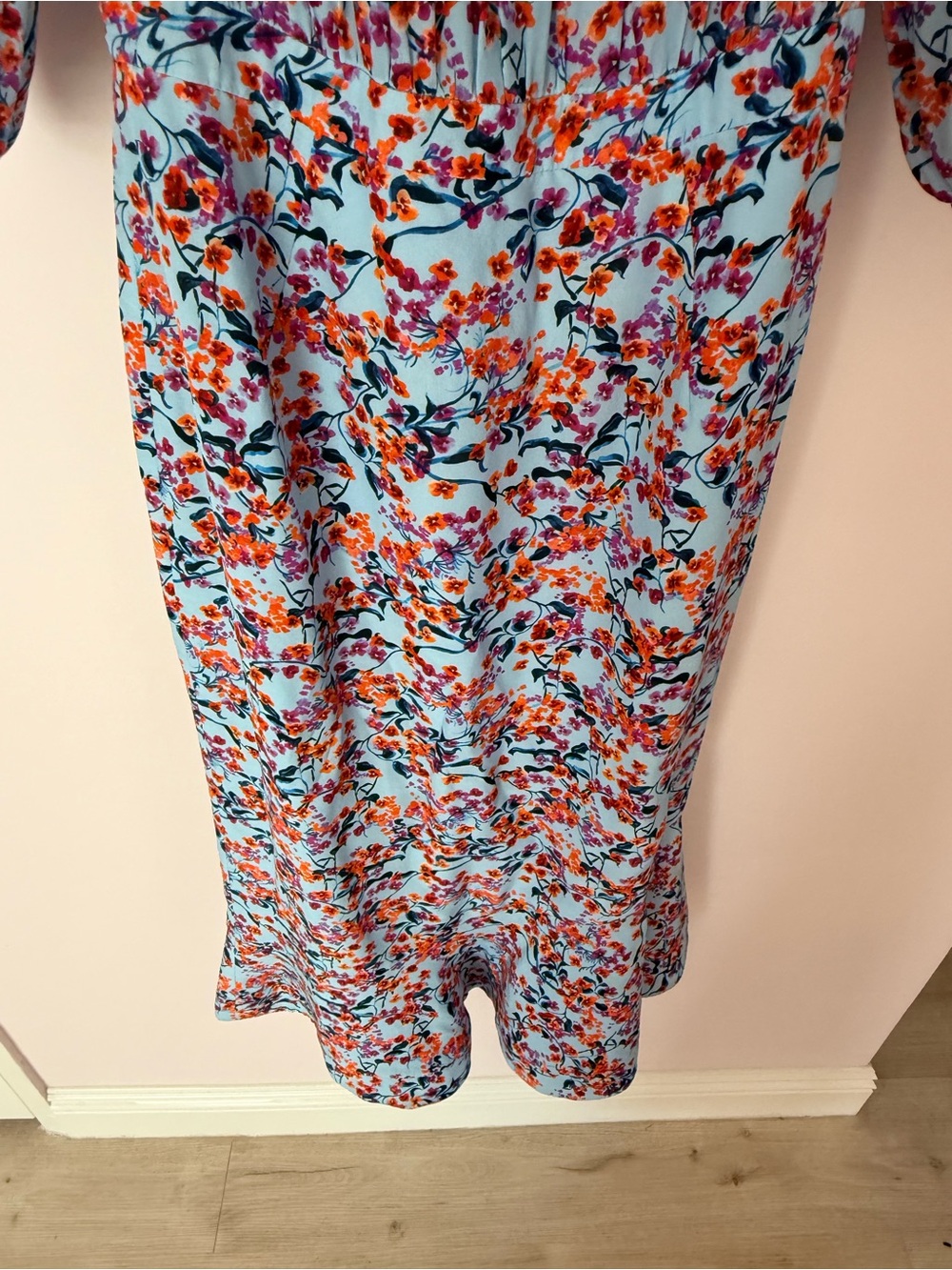 Saloni 100% Silk Floral Print Off The Shoulder Midi Dress Light Blue US 6 UK 10 - Picture 7 of 12